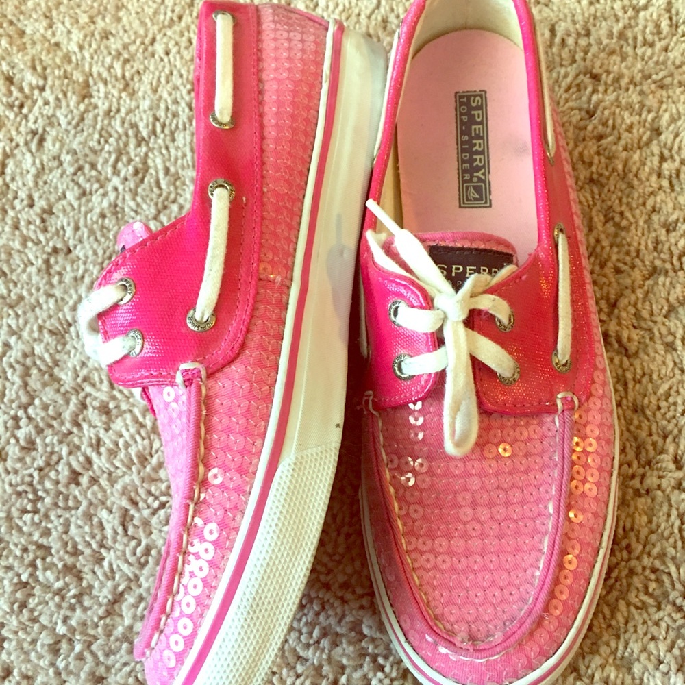 Pink and White Sequin Sperry Boat Shoes SZ 8.5